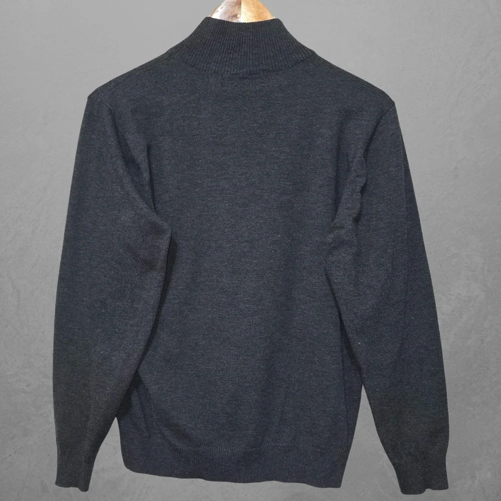 U.S. Polo Assn Mens Medium‎ Charcoal Gray Sweater Quarter Zip Pullover Mock Neck